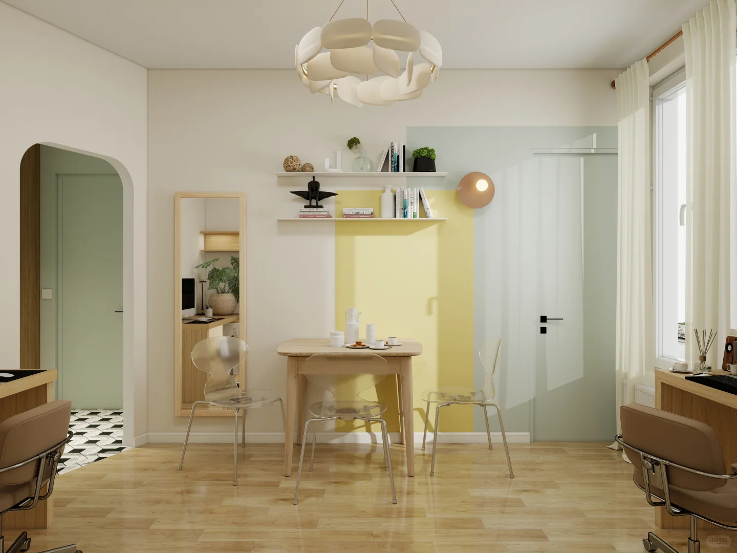 Major Makeover of a Tiny 35 m² Flat in Greater Paris 🌟 Geometric Colour Clash